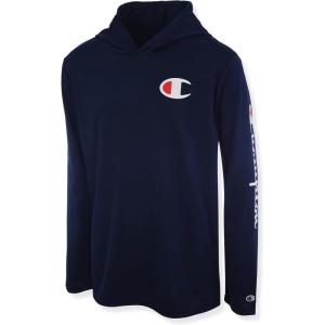 imageChampion Boys Long Sleeve Hooded Tee Shirt Lightweight Tech Fabric Athletic TShirt for KidsBlack