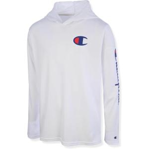 imageChampion Boys Long Sleeve Hooded Tee Shirt Lightweight Tech Fabric Athletic TShirt for KidsBright White