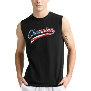 imageChampion Mens Classic Graphic Muscle Tank USA Flag ScriptBlack