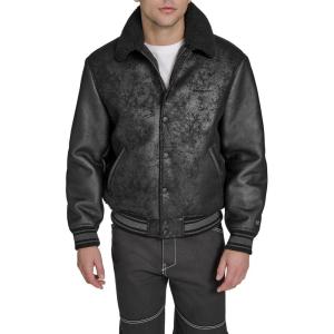 imageChampion Mens Letterman Varsity Bomber Jacket With PatchesBlack Faux Shearling