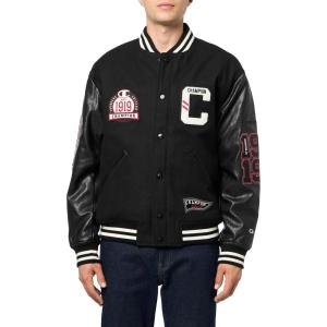 imageChampion Mens Letterman Varsity Bomber Jacket With PatchesBlackBlack