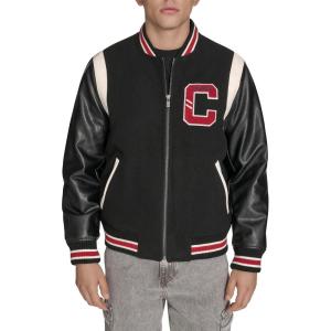 imageChampion Mens Letterman Varsity Bomber Jacket With PatchesBlackRed