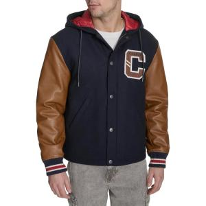 imageChampion Mens Letterman Varsity Bomber Jacket With PatchesNavyMustard With Hood