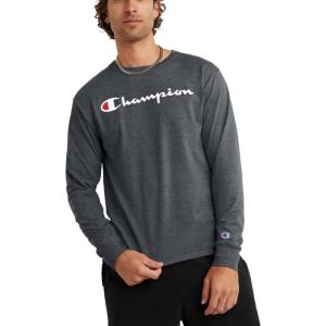 imageChampion Mens Long Sleeve Tshirt Classic Tshirt for Men Reg Or Big amp TallGranite Heather  Classic Script Logo