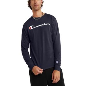 imageChampion Mens Long Sleeve Tshirt Classic Tshirt for Men Reg Or Big amp TallNavy Script