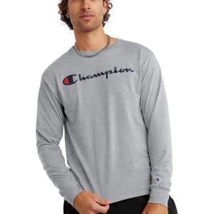 imageChampion Mens Long Sleeve Tshirt Classic Tshirt for Men Reg Or Big amp TallOxford Gray  Classic Script Logo