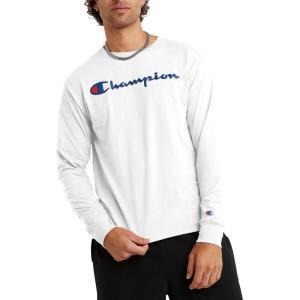 imageChampion Mens Long Sleeve Tshirt Classic Tshirt for Men Reg Or Big amp TallWhite  Classic Script Logo
