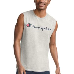 imageChampion Mens Muscle Tank Classic Graphic Muscle Tee Sleeveless Tshirt for Men Reg Or Big amp TallOxford Gray  Classic Script Logo