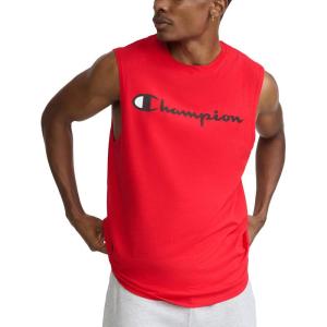imageChampion Mens Muscle Tank Classic Graphic Muscle Tee Sleeveless Tshirt for Men Reg Or Big amp TallScarlet  Classic Script Logo