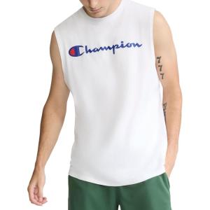 imageChampion Mens Muscle Tank Classic Graphic Muscle Tee Sleeveless Tshirt for Men Reg Or Big amp TallWhite  Classic Script Logo