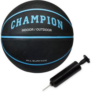 imageChampion Downtown Basketball  Durable Rubber Cover with Deep Channels for Better Control AntiBurst Butyl Bladder Includes Ball Pump for IndoorOutdoor PlayBLACKBONNIE BLUE