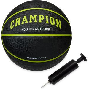 imageChampion Downtown Basketball  Durable Rubber Cover with Deep Channels for Better Control AntiBurst Butyl Bladder Includes Ball Pump for IndoorOutdoor PlayBLACKEVENING PRIMROSE