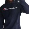 imageChampion Mens Pullover Graphic Fleece Hoodie Standard Fit Midweight Fleece Classic Script Logo Available Regular Big amp TallDeep Navy