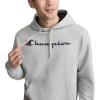 imageChampion Mens Pullover Graphic Fleece Hoodie Standard Fit Midweight Fleece Classic Script Logo Available Regular Big amp TallPlatinum Silver Heather