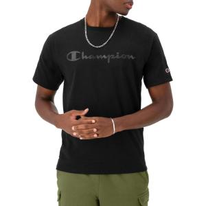 imageChampion Mens Classic Script Graphic Short Sleeve TShirt Standard Fit Tonal Logo Available in Regular and Big amp TallBlack  Tonal Script Logo