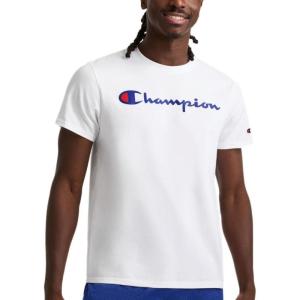 imageChampion Mens Classic Script Graphic Short Sleeve TShirt Standard Fit Tonal Logo Available in Regular and Big amp TallBright White