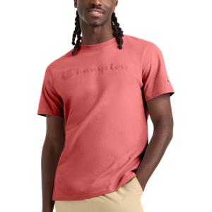 imageChampion Mens Classic Script Graphic Short Sleeve TShirt Standard Fit Tonal Logo Available in Regular and Big amp TallCozy Brick Red