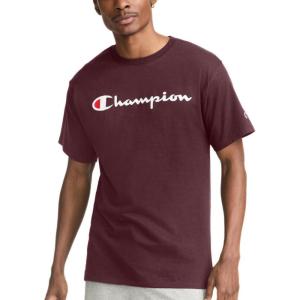 imageChampion Mens Classic Script Graphic Short Sleeve TShirt Standard Fit Tonal Logo Available in Regular and Big amp TallMaroon  Classic Script Logo