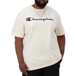 imageChampion Mens Classic Script Graphic Short Sleeve TShirt Standard Fit Tonal Logo Available in Regular and Big amp TallNatural  Classic Script Logo