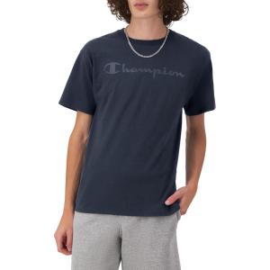 imageChampion Mens Classic Script Graphic Short Sleeve TShirt Standard Fit Tonal Logo Available in Regular and Big amp TallNavy  Tonal Script Logo