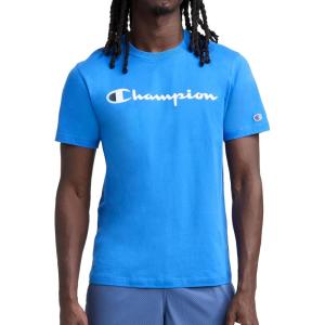 imageChampion Mens Classic Script Graphic Short Sleeve TShirt Standard Fit Tonal Logo Available in Regular and Big amp TallNebulas Blue