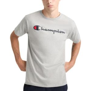 imageChampion Mens Classic Script Graphic Short Sleeve TShirt Standard Fit Tonal Logo Available in Regular and Big amp TallPlatinum Silver Heather