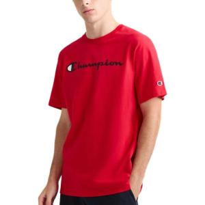 imageChampion Mens Classic Script Graphic Short Sleeve TShirt Standard Fit Tonal Logo Available in Regular and Big amp TallScarlet