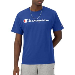 imageChampion Mens Classic Script Graphic Short Sleeve TShirt Standard Fit Tonal Logo Available in Regular and Big amp TallSurf the Web  Classic Script Logo