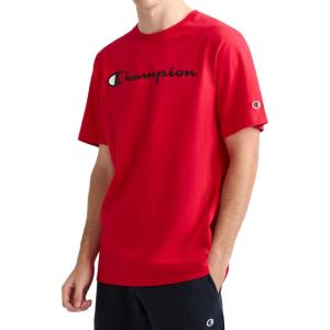 imageChampion Mens Classic Script Graphic Short Sleeve TShirt Standard Fit Tonal Logo Available in Regular and Big amp TallTango Red