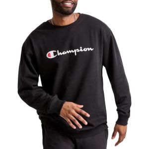 imageChampion Mens Crewneck Fleece Sweatshirt Standard Fit Midweight Script Logo Available in Regular and Big amp TallBlack  Classic Script Logo