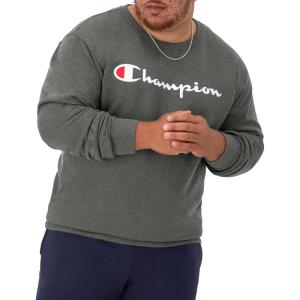 imageChampion Mens Crewneck Fleece Sweatshirt Standard Fit Midweight Script Logo Available in Regular and Big amp TallGranite Heather  Classic Script Logo