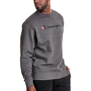 imageChampion Mens Crewneck Fleece Sweatshirt Standard Fit Midweight Script Logo Available in Regular and Big amp TallGranite Heather Script