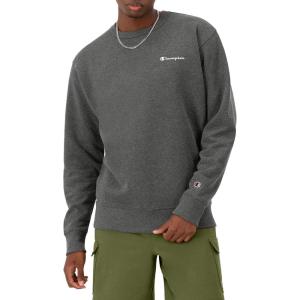 imageChampion Mens Crewneck Fleece Sweatshirt Standard Fit Midweight Script Logo Available in Regular and Big amp TallGranite Heather Small  Small Script Logo