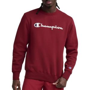 imageChampion Mens Crewneck Fleece Sweatshirt Standard Fit Midweight Script Logo Available in Regular and Big amp TallPomegranate  Classic Script Logo