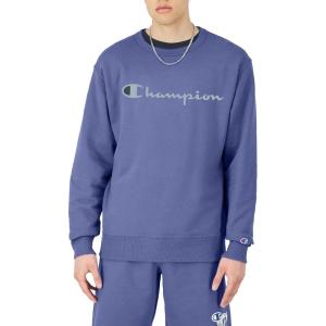imageChampion Mens Crewneck Fleece Sweatshirt Standard Fit Midweight Script Logo Available in Regular and Big amp TallStone Crush Blue  Classic Script Logo