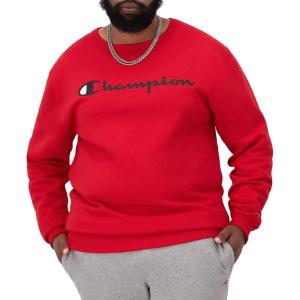 imageChampion Mens Crewneck Fleece Sweatshirt Standard Fit Midweight Script Logo Available in Regular and Big amp TallTeam Red Scarlet  Classic Script Logo
