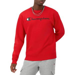 imageChampion Mens Crewneck Fleece Sweatshirt Standard Fit Midweight Script Logo Available in Regular and Big amp TallTeam Red Scarlet Script