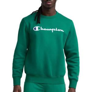 imageChampion Mens Crewneck Fleece Sweatshirt Standard Fit Midweight Script Logo Available in Regular and Big amp TallVerdant Green  Classic Script Logo