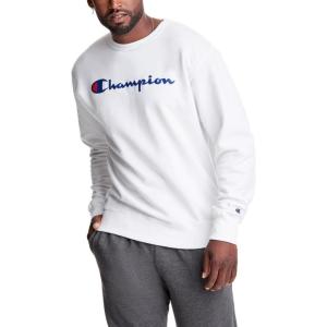imageChampion Mens Crewneck Fleece Sweatshirt Standard Fit Midweight Script Logo Available in Regular and Big amp TallWhite  Classic Script Logo