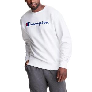 imageChampion Mens Crewneck Fleece Sweatshirt Standard Fit Midweight Script Logo Available in Regular and Big amp TallWhite Script