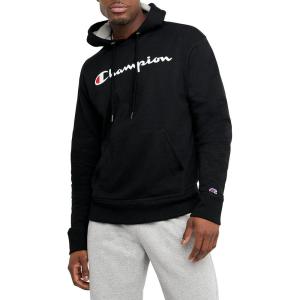 imageChampion Mens Pullover Graphic Fleece Hoodie Standard Fit Midweight Fleece Classic Script Logo Available Regular Big amp TallBlack