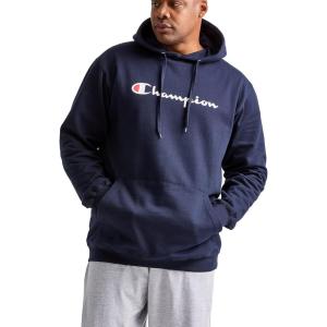 imageChampion Mens Pullover Graphic Fleece Hoodie Standard Fit Midweight Fleece Classic Script Logo Available Regular Big amp TallDeep Navy  Classic Script Logo
