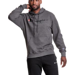 imageChampion Mens Pullover Graphic Fleece Hoodie Standard Fit Midweight Fleece Classic Script Logo Available Regular Big amp TallGranite Heather  Classic Script Logo