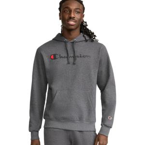 imageChampion Mens Pullover Graphic Fleece Hoodie Standard Fit Midweight Fleece Classic Script Logo Available Regular Big amp TallGranite Heather