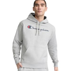 imageChampion Mens Pullover Graphic Fleece Hoodie Standard Fit Midweight Fleece Classic Script Logo Available Regular Big amp TallPlatinum Silver Heather