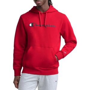imageChampion Mens Pullover Graphic Fleece Hoodie Standard Fit Midweight Fleece Classic Script Logo Available Regular Big amp TallTango Red