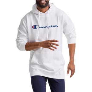 imageChampion Mens Pullover Graphic Fleece Hoodie Standard Fit Midweight Fleece Classic Script Logo Available Regular Big amp TallWhite  Classic Script Logo