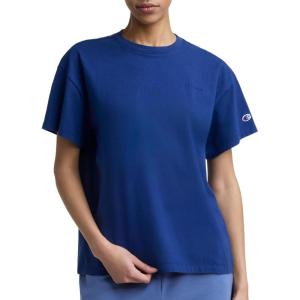 imageChampion Womens Classic Short Sleeve Graphic TShirt Loose Fit Script LogoBlue Depths  Tonal Script Logo