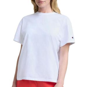 imageChampion Womens Classic Short Sleeve Graphic TShirt Loose Fit Script LogoBright White  Tonal Script Logo