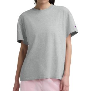 imageChampion Womens Classic Short Sleeve Graphic TShirt Loose Fit Script LogoOxford Gray Heather  Tonal Script Logo